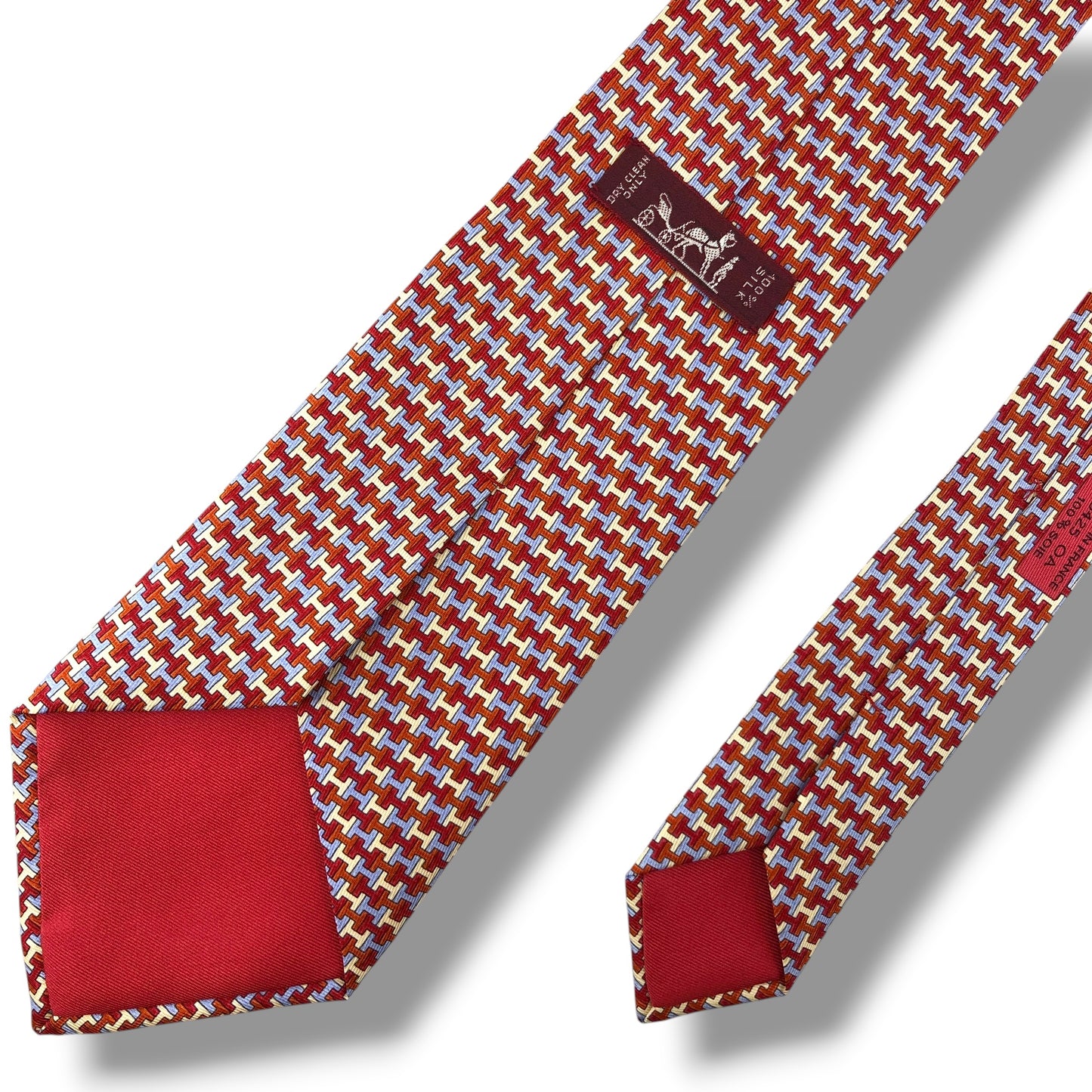 【8457】美品！エルメス　ネクタイ　レッド系　H柄