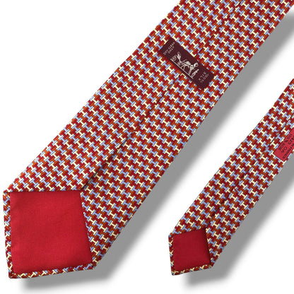 【8457】美品！エルメス　ネクタイ　レッド系　H柄