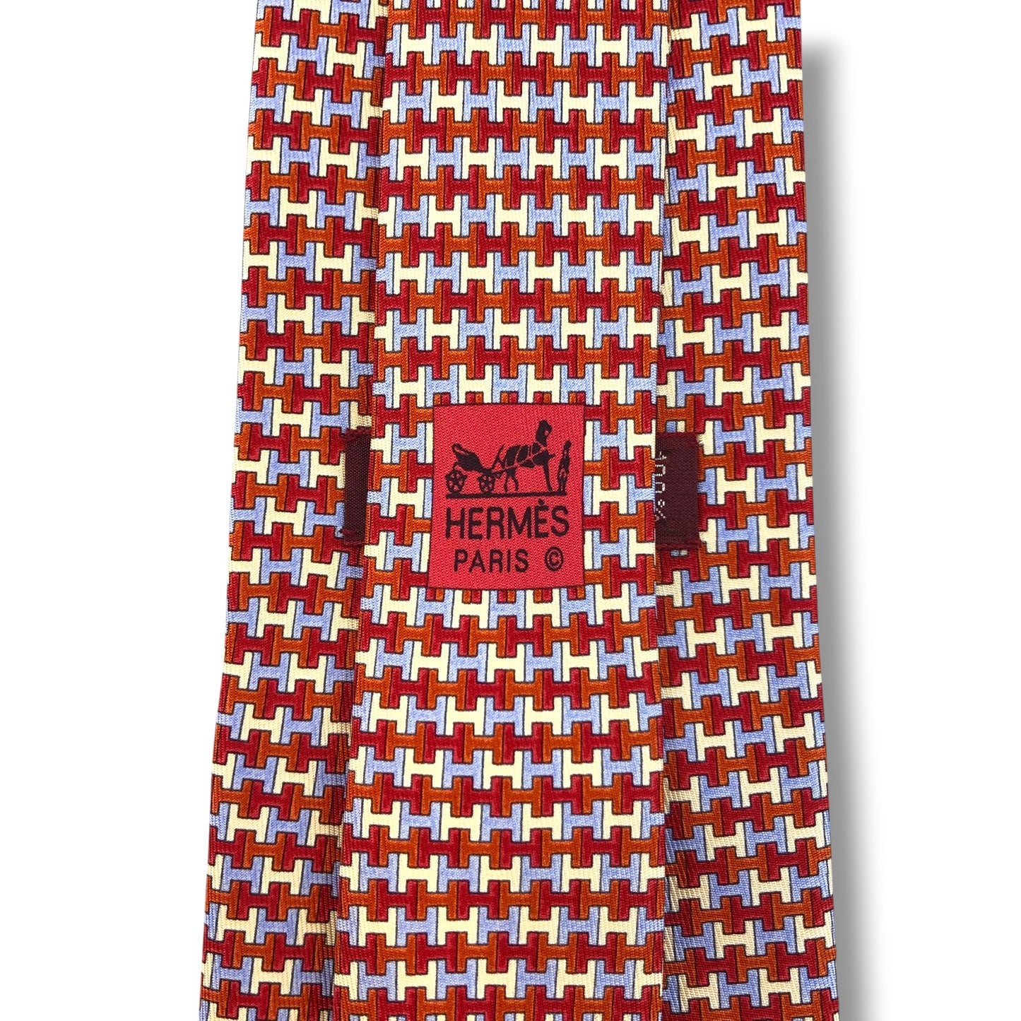 【8457】美品！エルメス　ネクタイ　レッド系　H柄