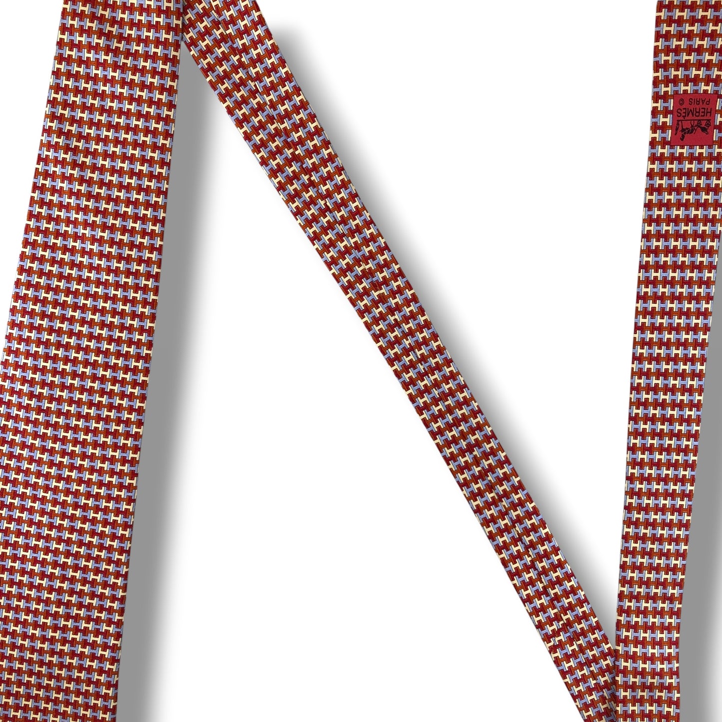 【8457】美品！エルメス　ネクタイ　レッド系　H柄