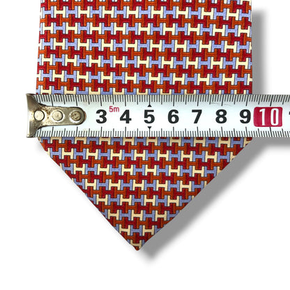 【8457】美品！エルメス　ネクタイ　レッド系　H柄