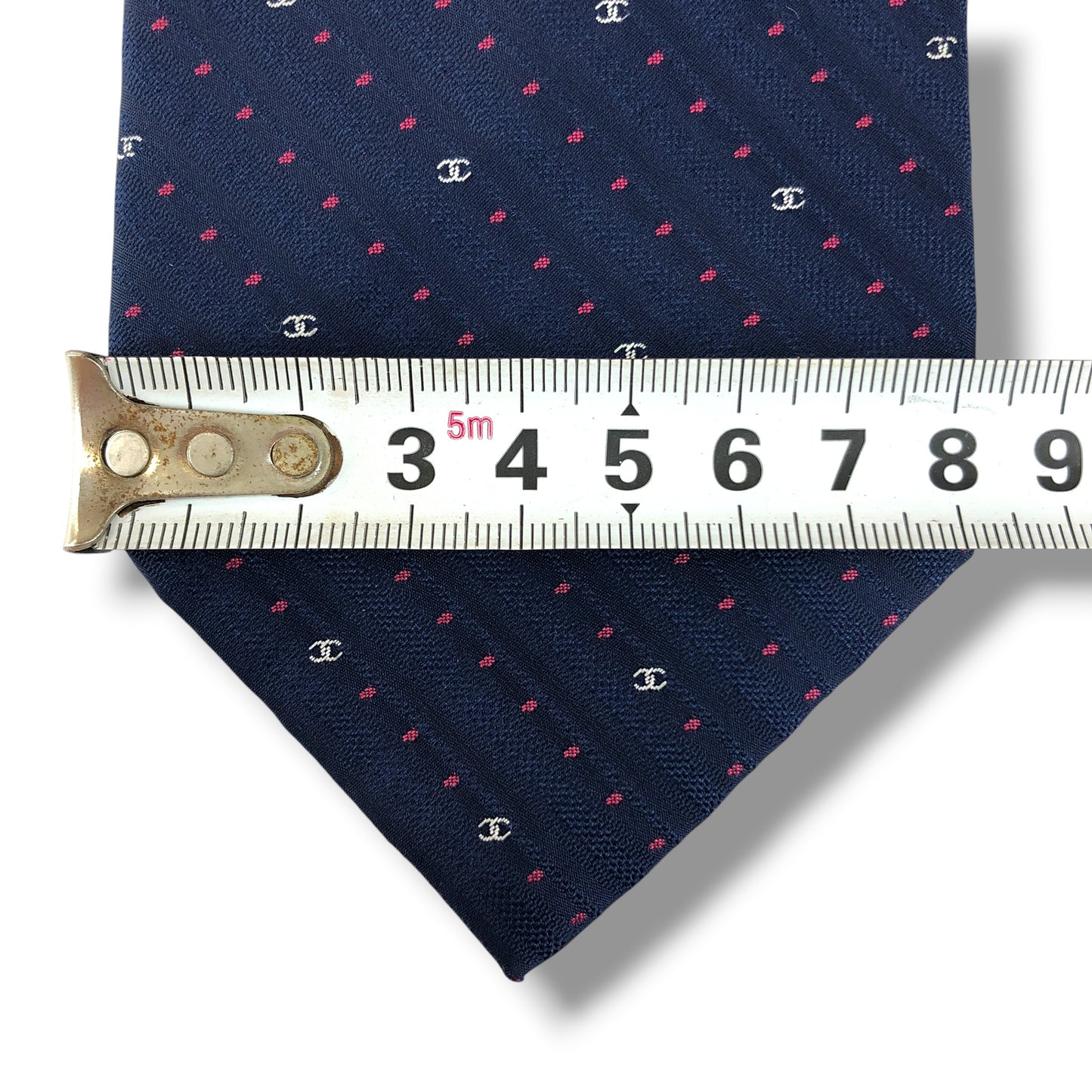 【8468】美品！シャネル　ネクタイ　ネイビー系×ピンク系　ココマーク