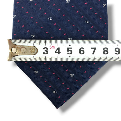 【8468】美品！シャネル　ネクタイ　ネイビー系×ピンク系　ココマーク