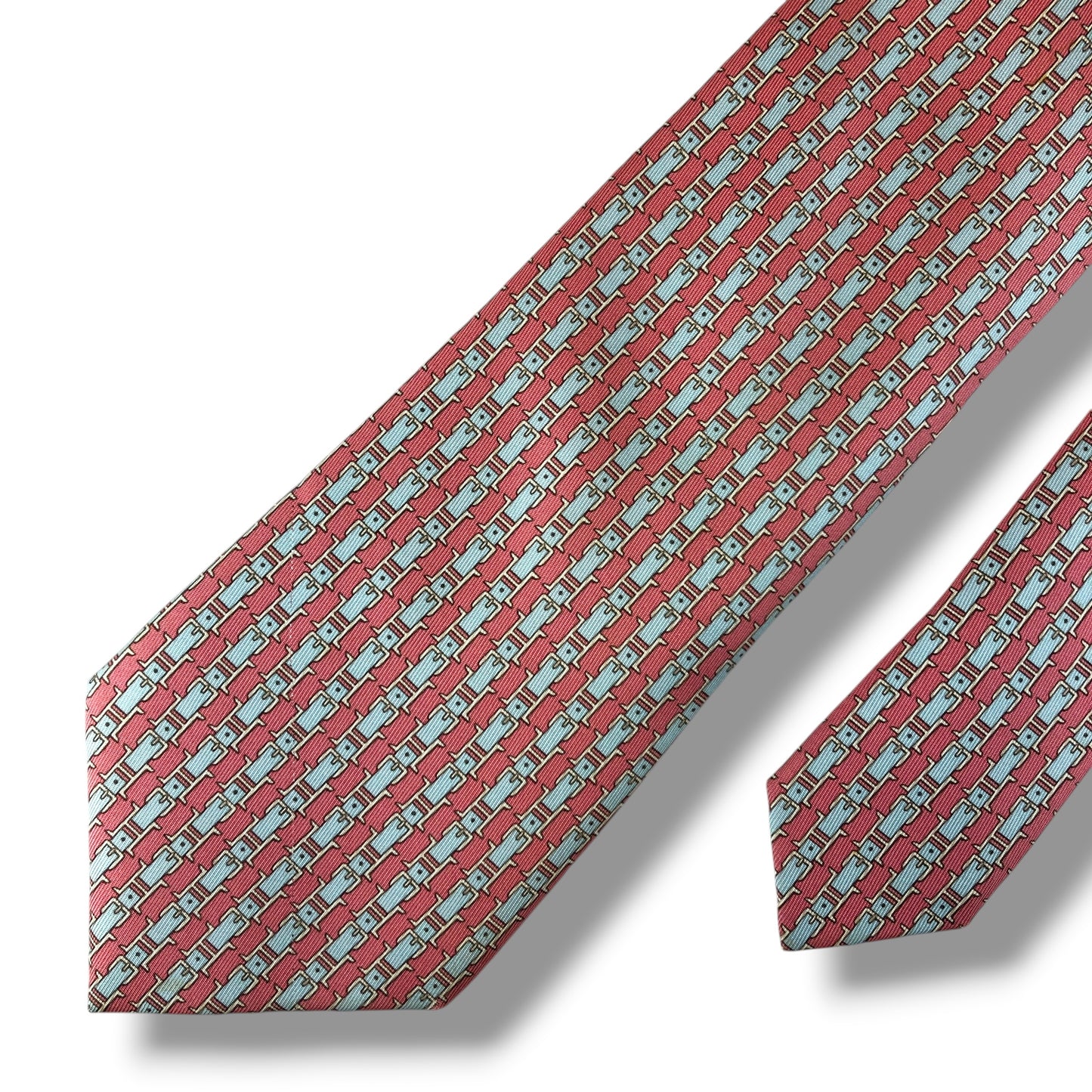 【8485】良品！エルメス　ネクタイ　ピンク系　ベルト柄