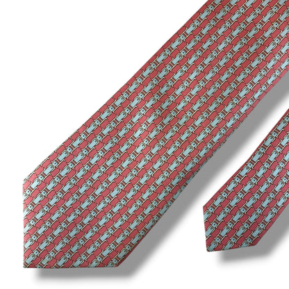 【8485】良品！エルメス　ネクタイ　ピンク系　ベルト柄