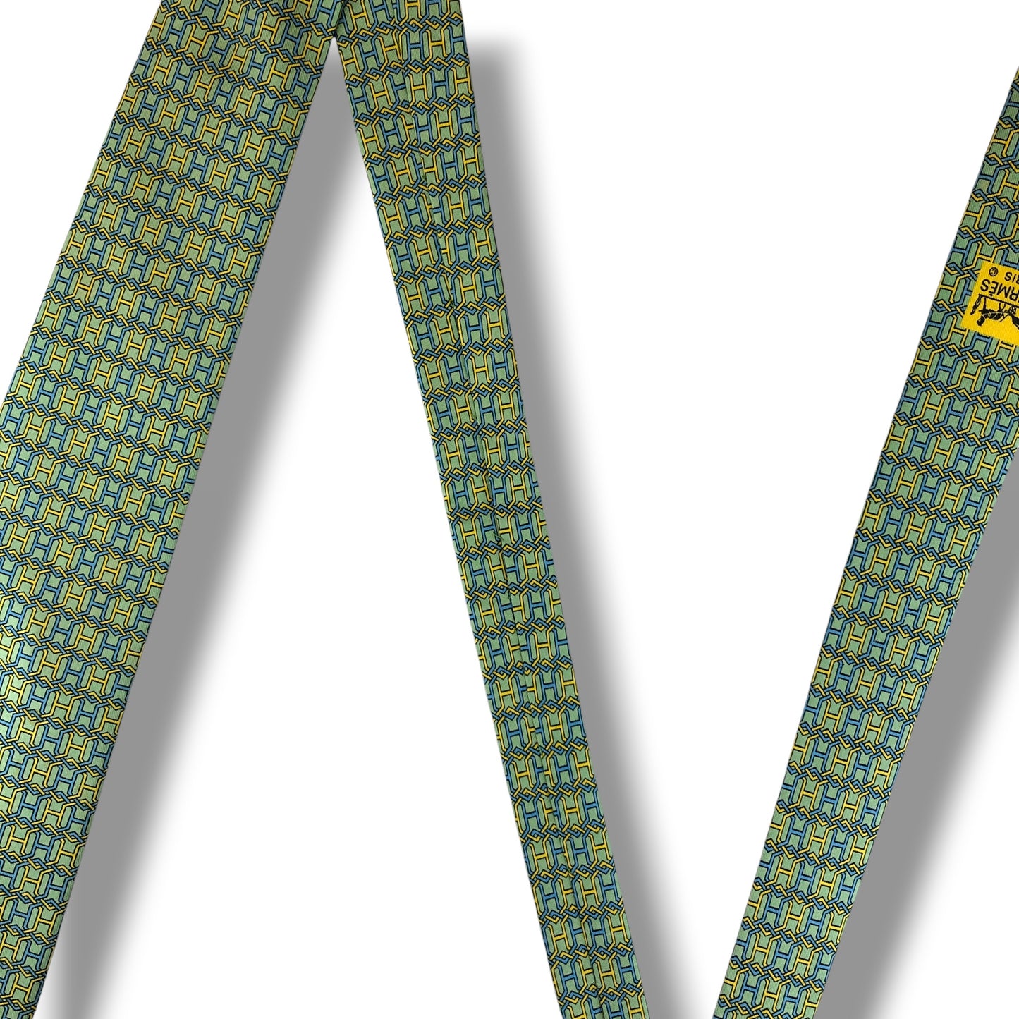 【8493】可品！エルメス　ネクタイ　ライトグリーン系　H柄