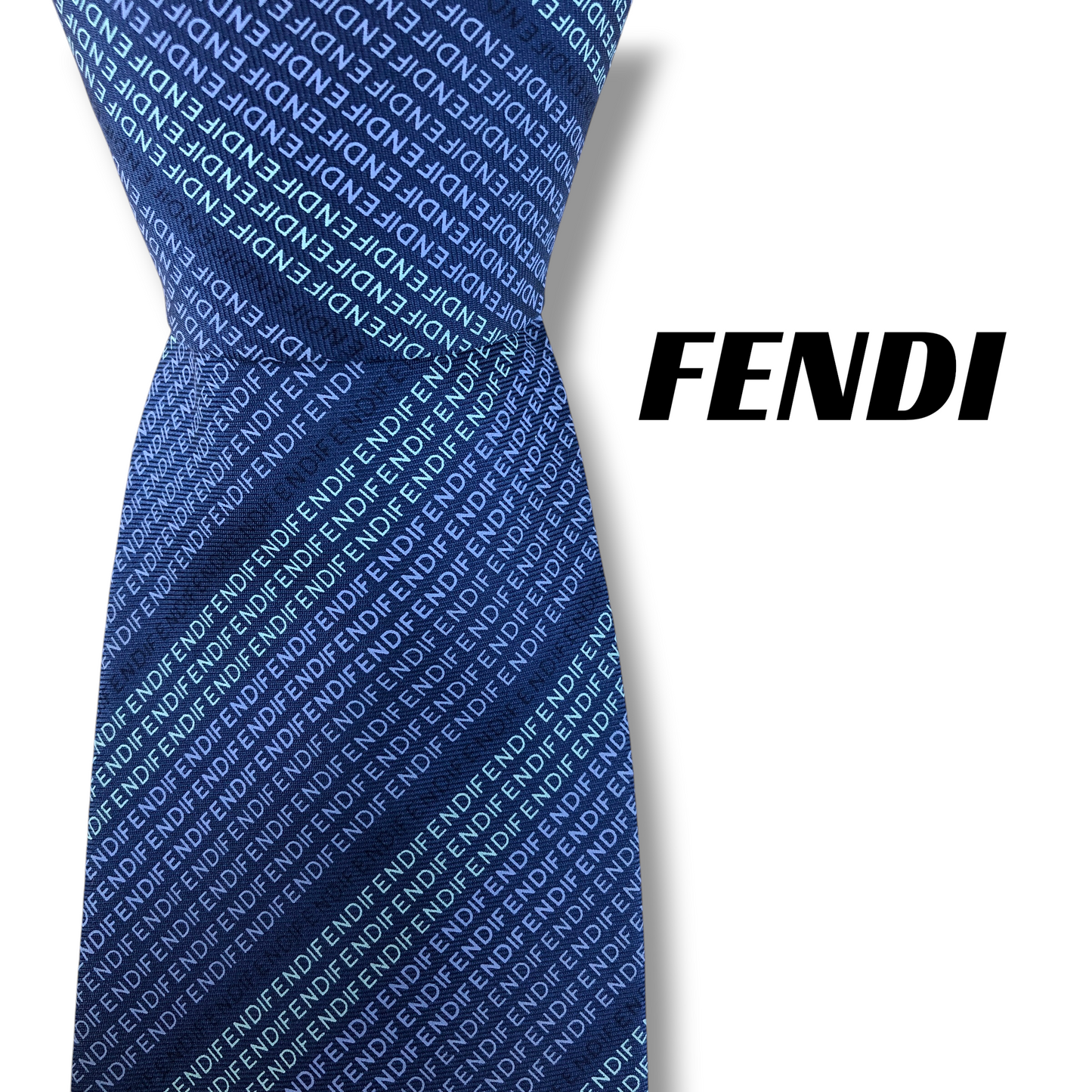 【8494】美品！フェンディ　ネクタイ　ブルー系　ロゴ柄