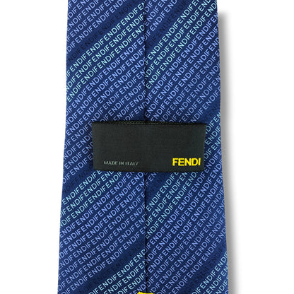 【8494】美品！フェンディ　ネクタイ　ブルー系　ロゴ柄