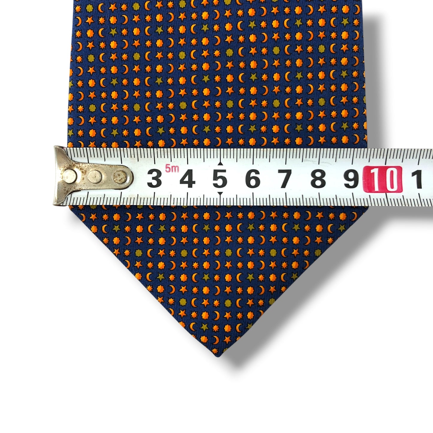 【8506】美品！フェラガモ　ネクタイ　ブルー×オレンジ系 月柄