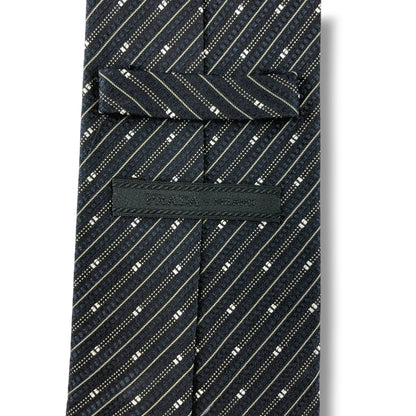 【8518】美品！プラダ　ネクタイ　ブラック系　ストライプ柄