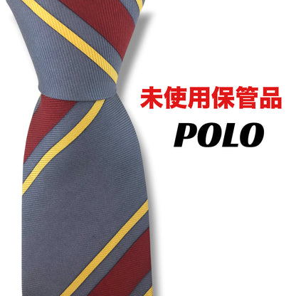 【8530】未使用保管品！ポログラウンド　ネクタイ　グレー系×ボルドー系　