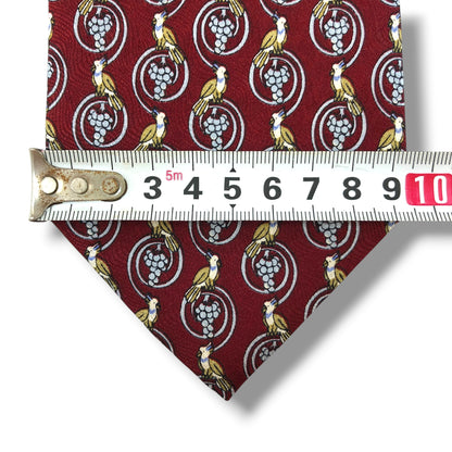 【8540】未使用保管品！ポログラウンド　ネクタイ　ボルドー系　鳥柄