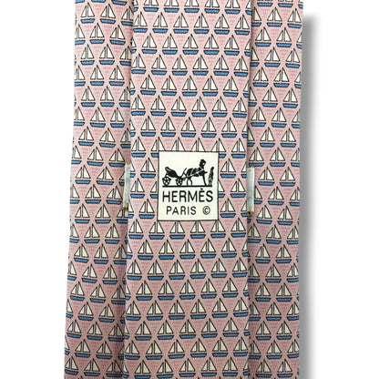 【8550】良品！エルメス　ネクタイ　薄ピンク系　ヨット柄系