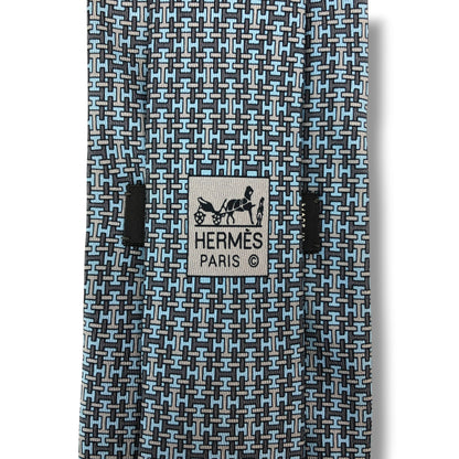 【8604】良品！エルメス　ネクタイ　水色系　H柄