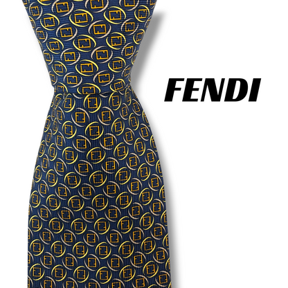 【8615】美品！フェンディ　ネクタイ　ネイビー系　FF柄