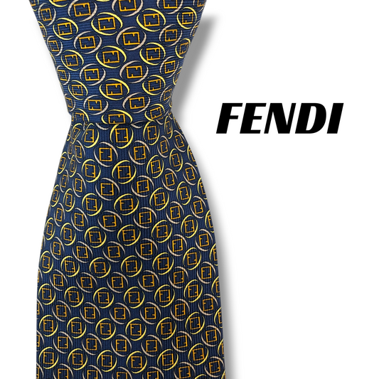【8615】美品！フェンディ　ネクタイ　ネイビー系　FF柄
