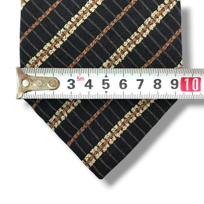 【8621】美品！ヒューゴボス　ネクタイ　ブラック系×ブラウン系