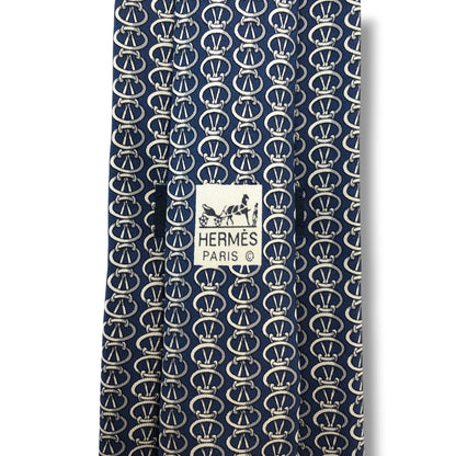 【8636】美品！エルメス　ネクタイ　ネイビー系