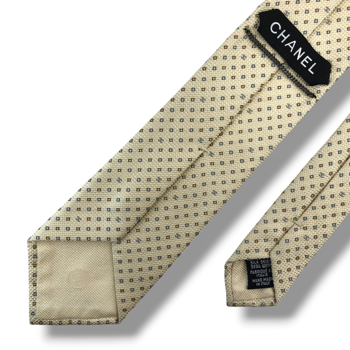 【8641】美品！シャネル　ネクタイ　クリーム色系　ココマーク