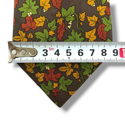 【8645】良品！エルメス　ネクタイ　ブラウン系×グリーン系　植物柄