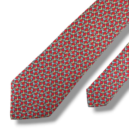 【8718】良品！エルメス　ネクタイ　レッド系
