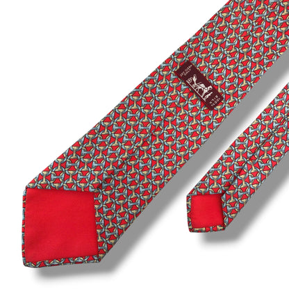 【8718】良品！エルメス　ネクタイ　レッド系
