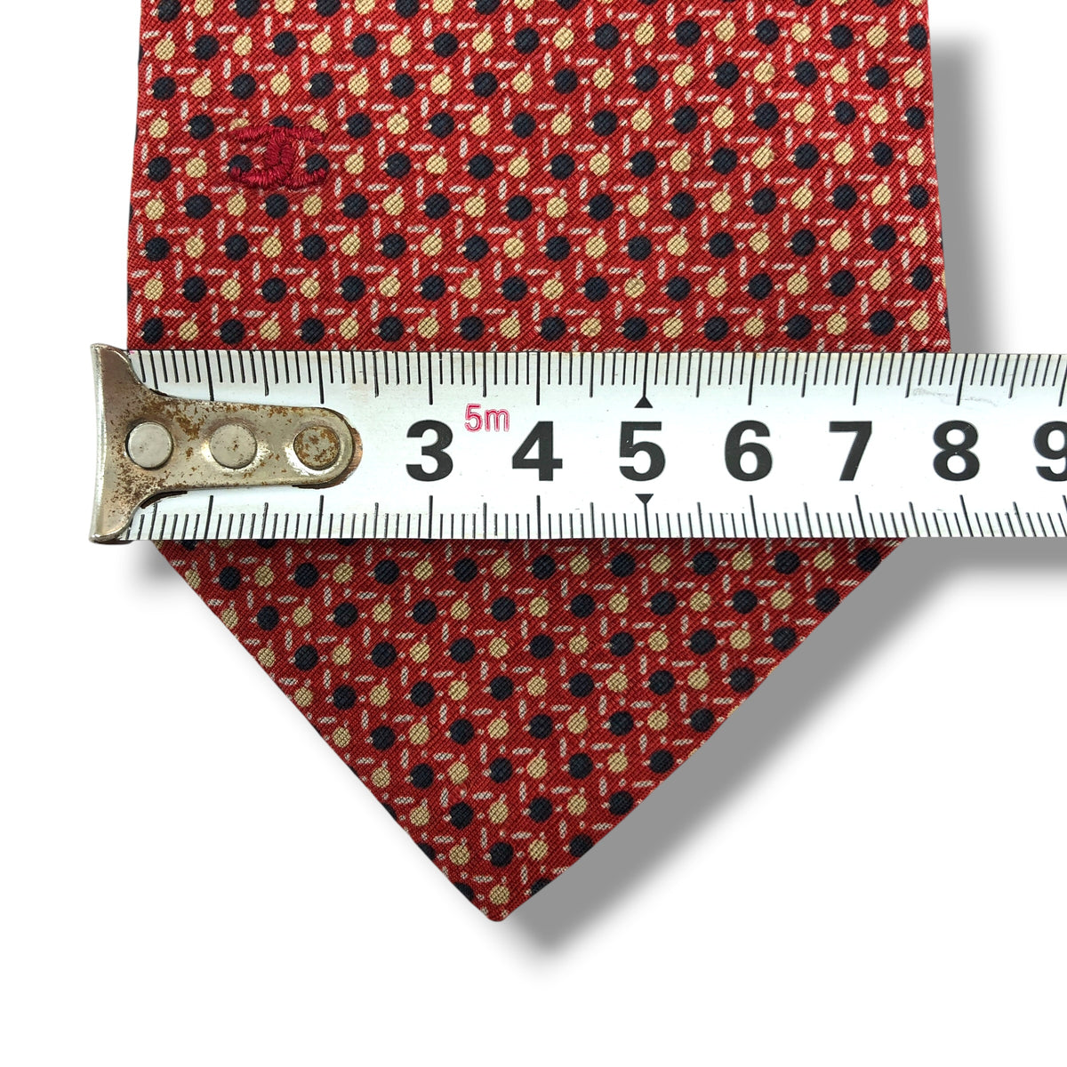 【8719】良品！シャネル　ネクタイ　レッド系　ドット柄