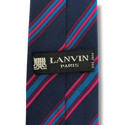 【8756】良品！ランバン　ネクタイ　ネイビー系×ピンク系　ストライプ柄