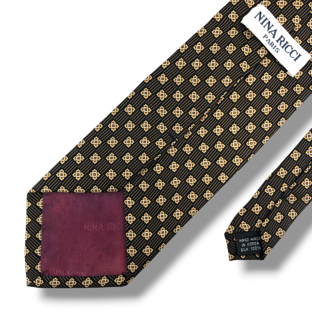 【8758】良品！ニナリッチ　ネクタイ　ブラック系×ブラウン系