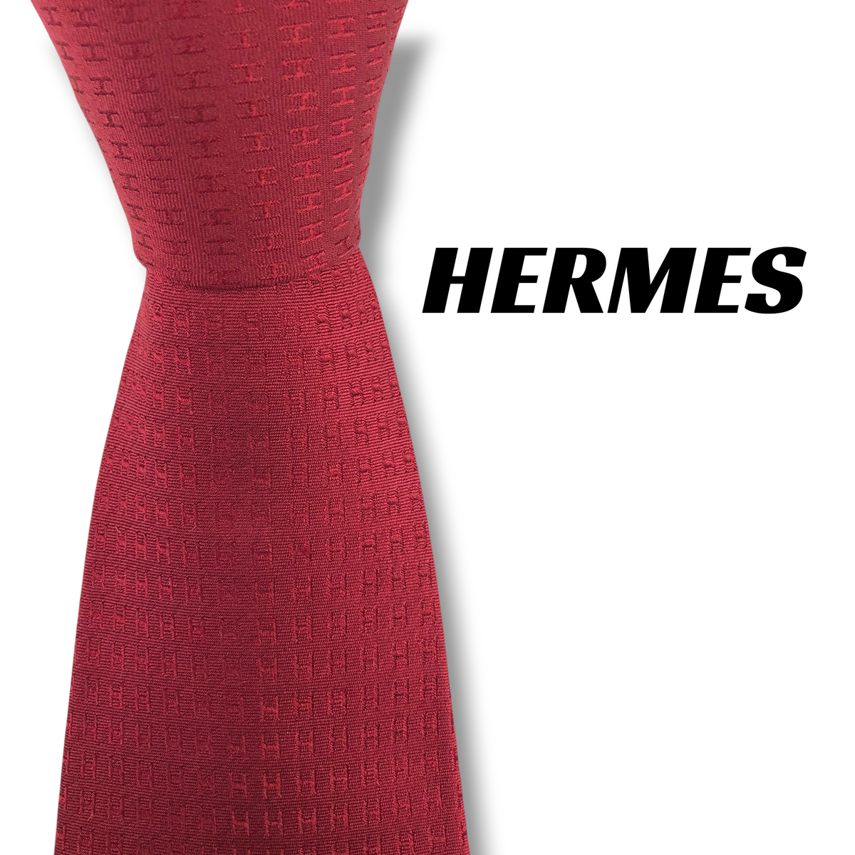 【8765】美品！エルメス　ネクタイ　レッド系　ファソネ　H柄