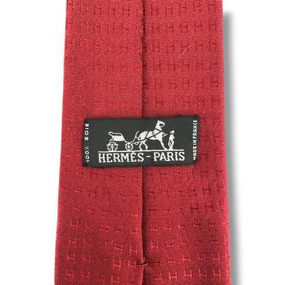 【8765】美品！エルメス　ネクタイ　レッド系　ファソネ　H柄