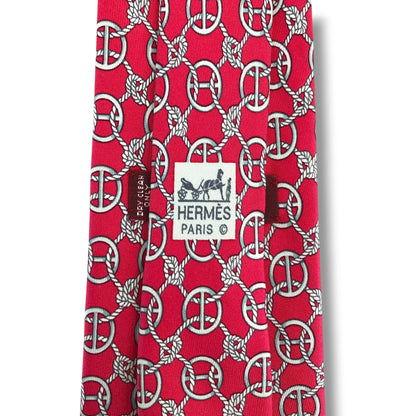 【8771】美品！エルメス　ネクタイ　レッド系