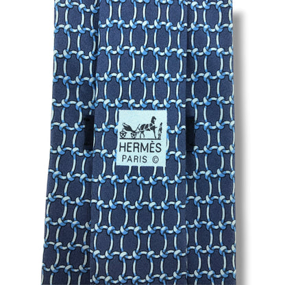 【8784】可品！エルメス　ネクタイ　ブルー系×水色系