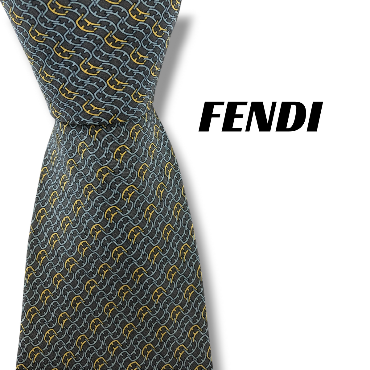 【8825】良品！フェンディ　ネクタイ　グレー系　FF柄
