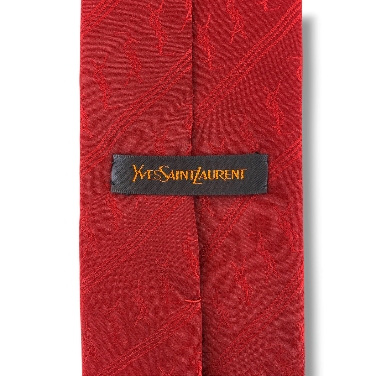 【8849】美品！イブサンローラン　ネクタイ　レッド系　ロゴ柄