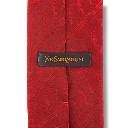 【8849】美品！イブサンローラン　ネクタイ　レッド系　ロゴ柄
