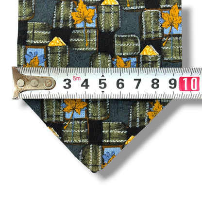 【8887】美品！エルメネジルドゼニア　ネクタイ　ネイビー×グリーン系　葉柄