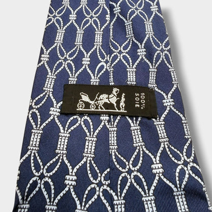 【8766】良品！エルメス　ネクタイ　ネイビー系