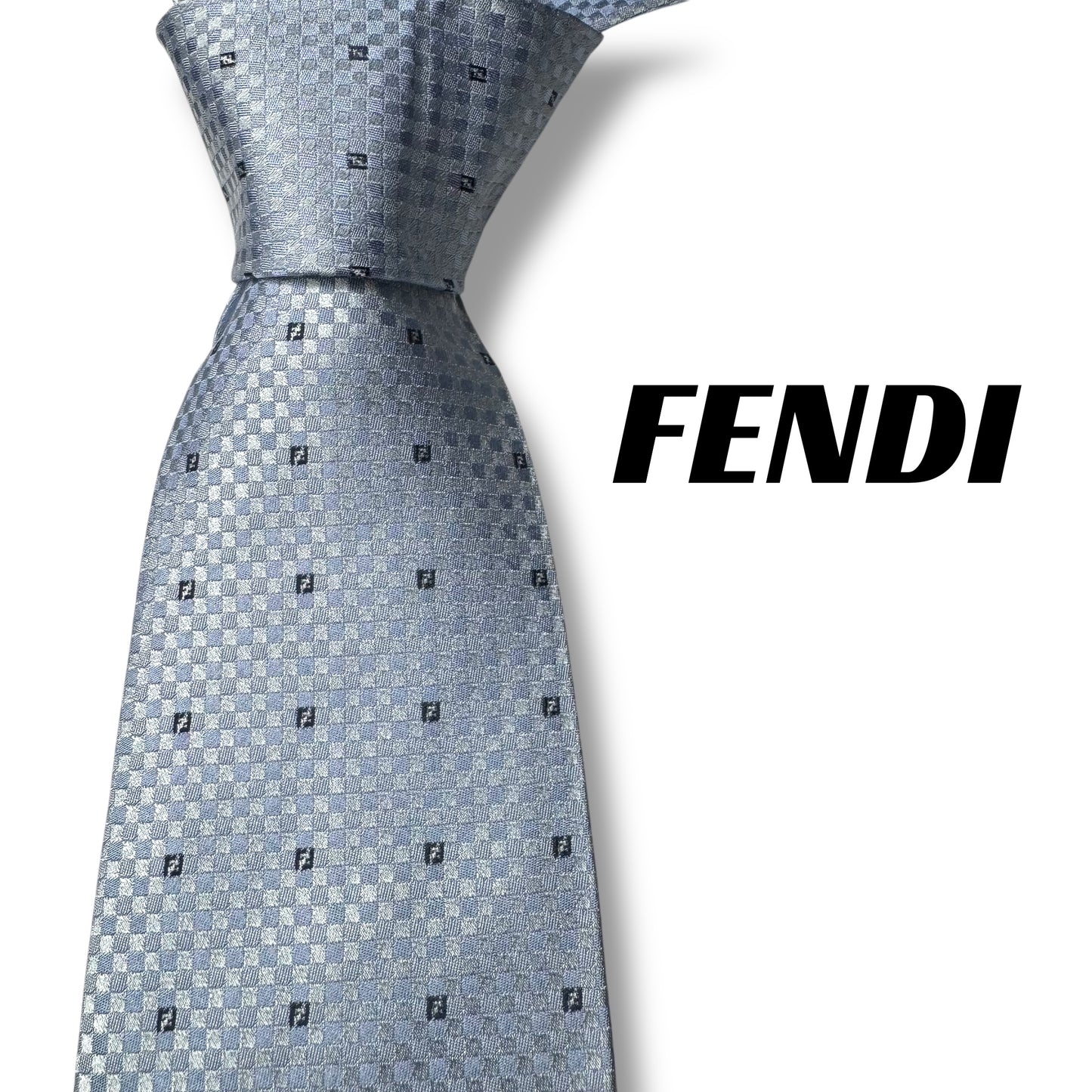 【7528】美品！フェンディ　ネクタイ　水色系 FF柄　