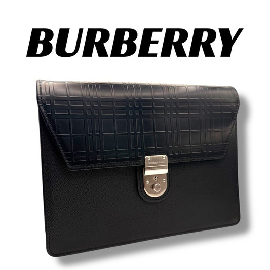 【美品】バーバリー　クラッチバッグ　ブラック系　サフィアーノ