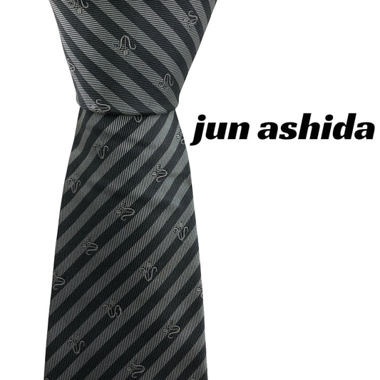 [6132] Beautiful item! Jun Ashida tie, grey stripes 
