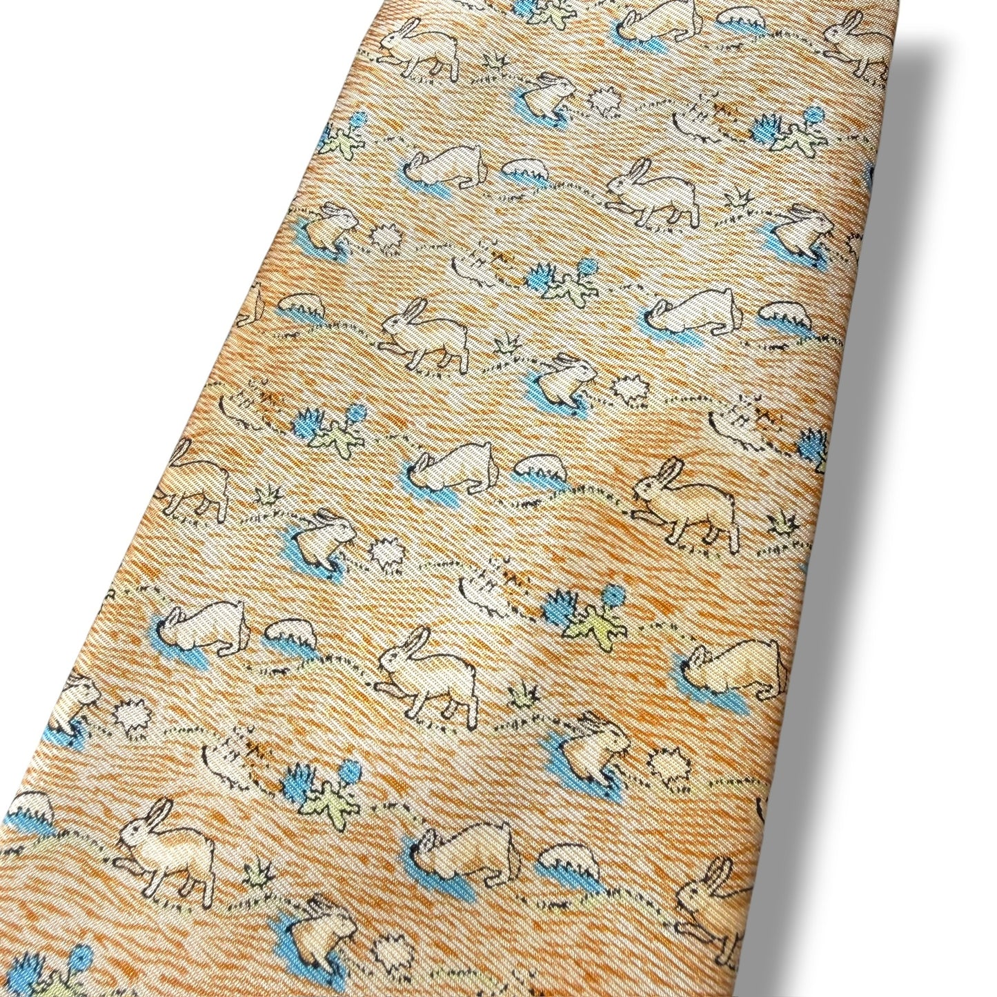 【8484】可品！エルメス　ネクタイ　ブラウン系　ウサギ柄