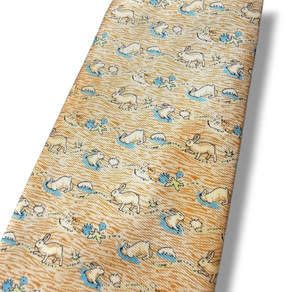【8484】可品！エルメス　ネクタイ　ブラウン系　ウサギ柄