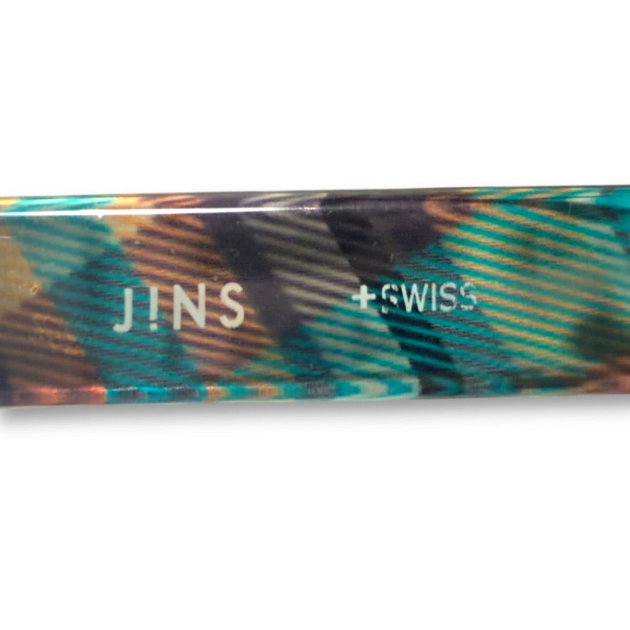 [61] Good quality! JINS glasses, blue, checkered pattern 
