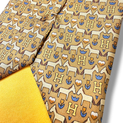 【8574】良品！エルメス　ネクタイ　ライトブラウン系
