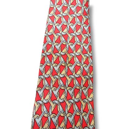 【8718】良品！エルメス　ネクタイ　レッド系