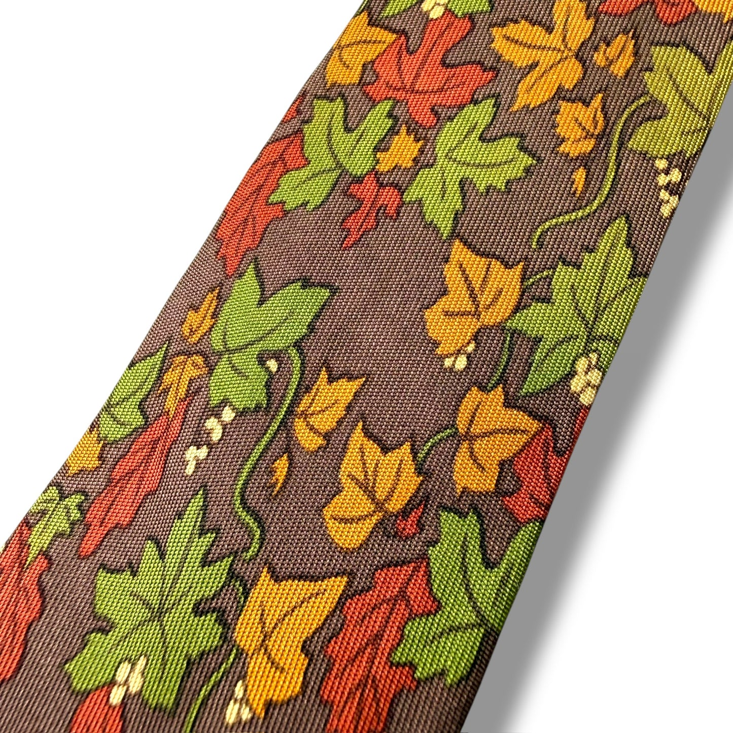 【8645】良品！エルメス　ネクタイ　ブラウン系×グリーン系　植物柄
