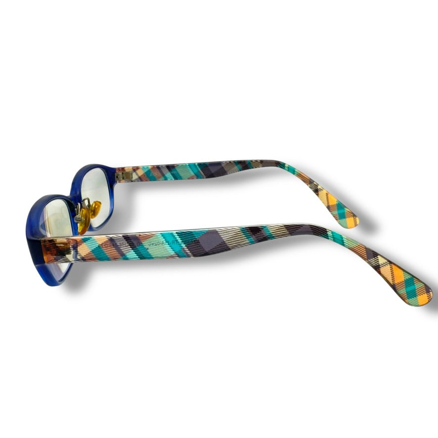 [61] Good quality! JINS glasses, blue, checkered pattern 
