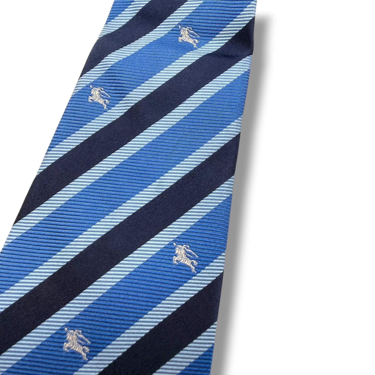 【7610】良品！バーバリー　ネクタイ　ブルー系　ストライプ柄