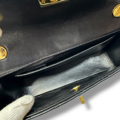 【良品】シャネル　ミニマトラッセ　チェーンショルダーバッグ　ブラック　ラムスキン